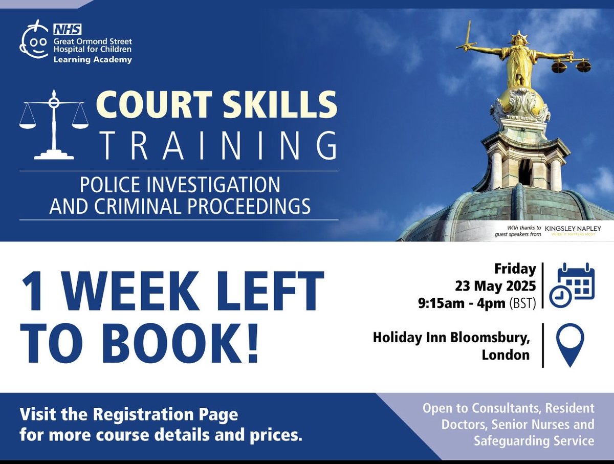 DebiEvansMatron's tweet image. Great Ormond Street Hospital for Sick Children offering courses on #CourtSkills #PoliceInvestigations & #CriminalProceedings errr WHY? 😏🤔