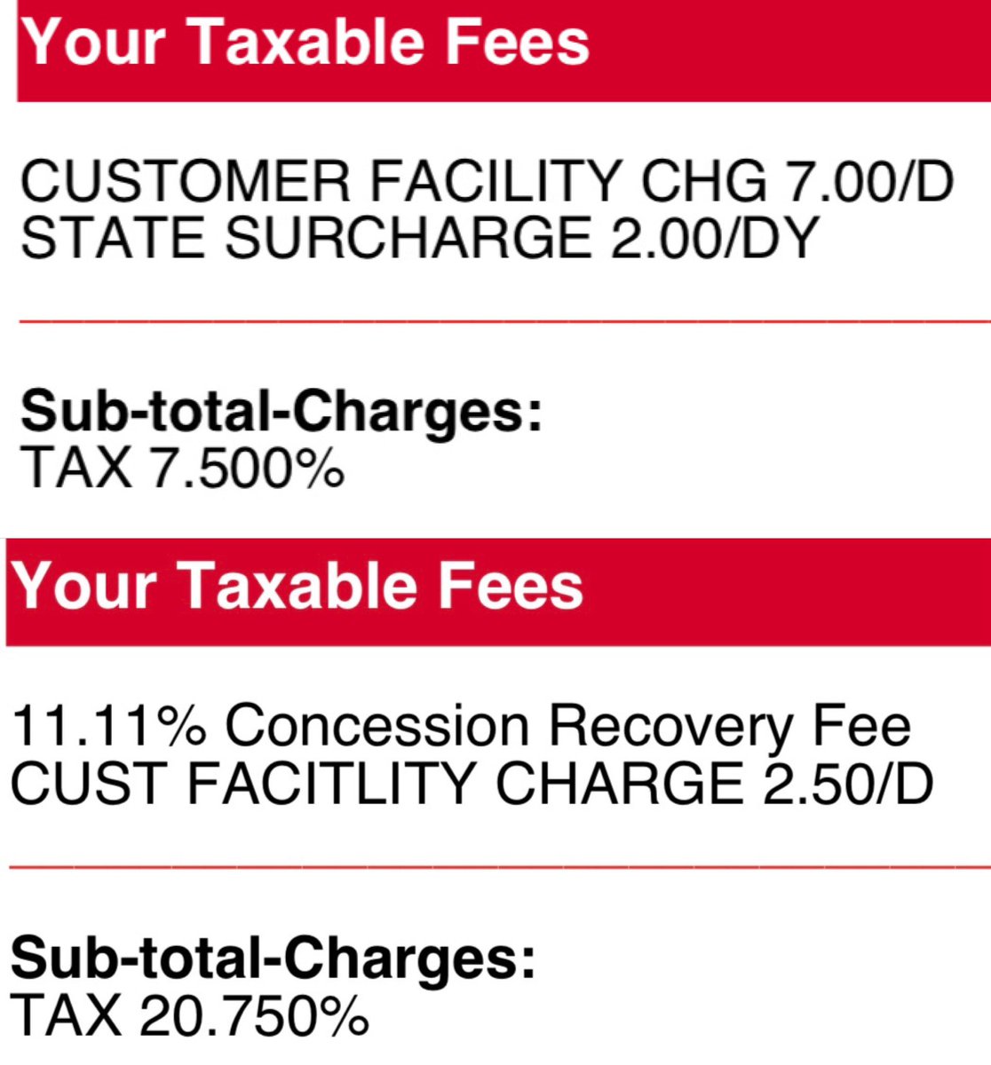 ChipLaMarca's tweet image. Taxes are an addiction to many governments and states. The top, 7.5% is for TLH Airport in Tallahassee, FL. The bottom, 20.75% is for ISP Airport on Long Island, NY. What additional services do you get? You pick…so many already have - with their feet. 👣