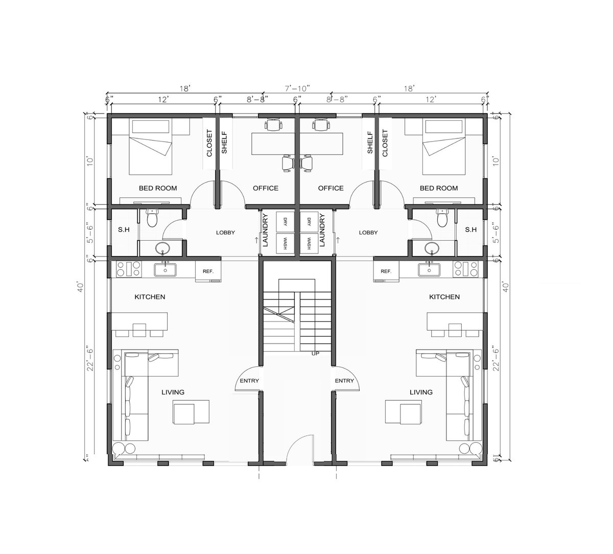 bobbyfijan's tweet image. A 44 foot wide 6-plex. Can fit in any neighborhood lot ... and it's pretty!
1BR+Den, 740sf