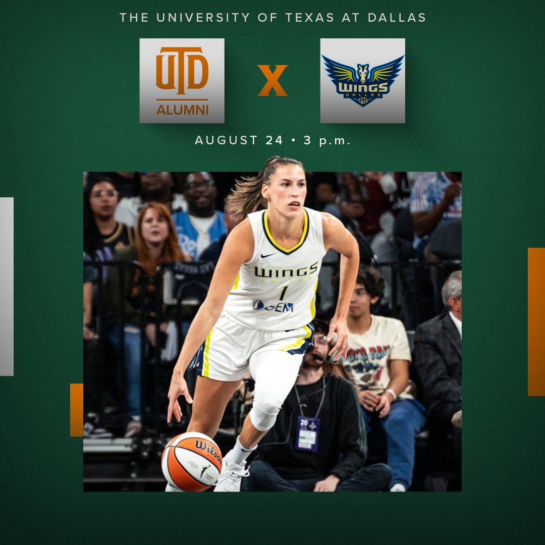 🏀 One month away!
Join us for UT Dallas Night at the Dallas Wings on Aug. 24 at 3 PM 💚🧡
🎟️ Tix start at $45 — buy by July 24 to sit in the UTD section!
🔥 Catch #1 pick Paige Bueckers in action!
🎫 gofevo.com/event/Universi…
#ForeverComets #DallasWings