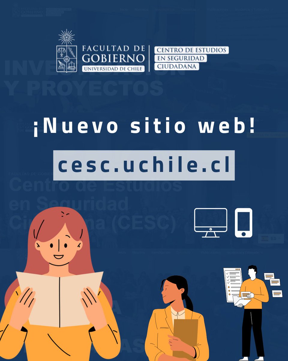 CESC_UChile's tweet image. 🔍 ¡Ya está disponible nuestro nuevo sitio web!

Conoce los proyectos, programas y publicaciones del Centro de Estudios en Seguridad Ciudadana (CESC) – U. de Chile 👇

🌐 cesc.uchile.cl

#SeguridadCiudadana #CESC #UChile #PolíticasPúblicas