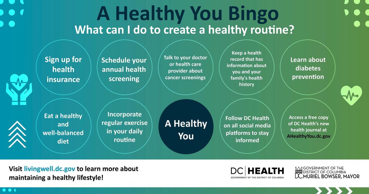 _DCHealth's tweet image. You can potentially benefit by staying healthy – financially. Getting routine check-ups and staying on track with health routines can help not only keep you healthy but can help lower medical costs. See why by visiting livingwell.dc.gov.