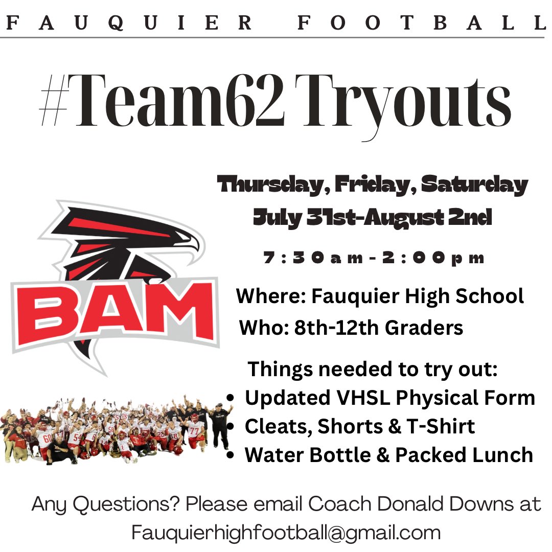 🚨🚨IMPORTANT DATES🚨🚨

Football season for #Team62 is right around the corner! 

Here are the important upcoming dates: