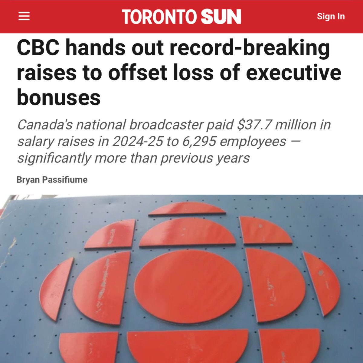 RachaelThomasAB's tweet image. CBC’s reckless spending continues.
They cancelled executive bonuses, only to hand out $37.7 million in raises instead.
This is what Liberal “savings” looks like—more spending, less accountability.