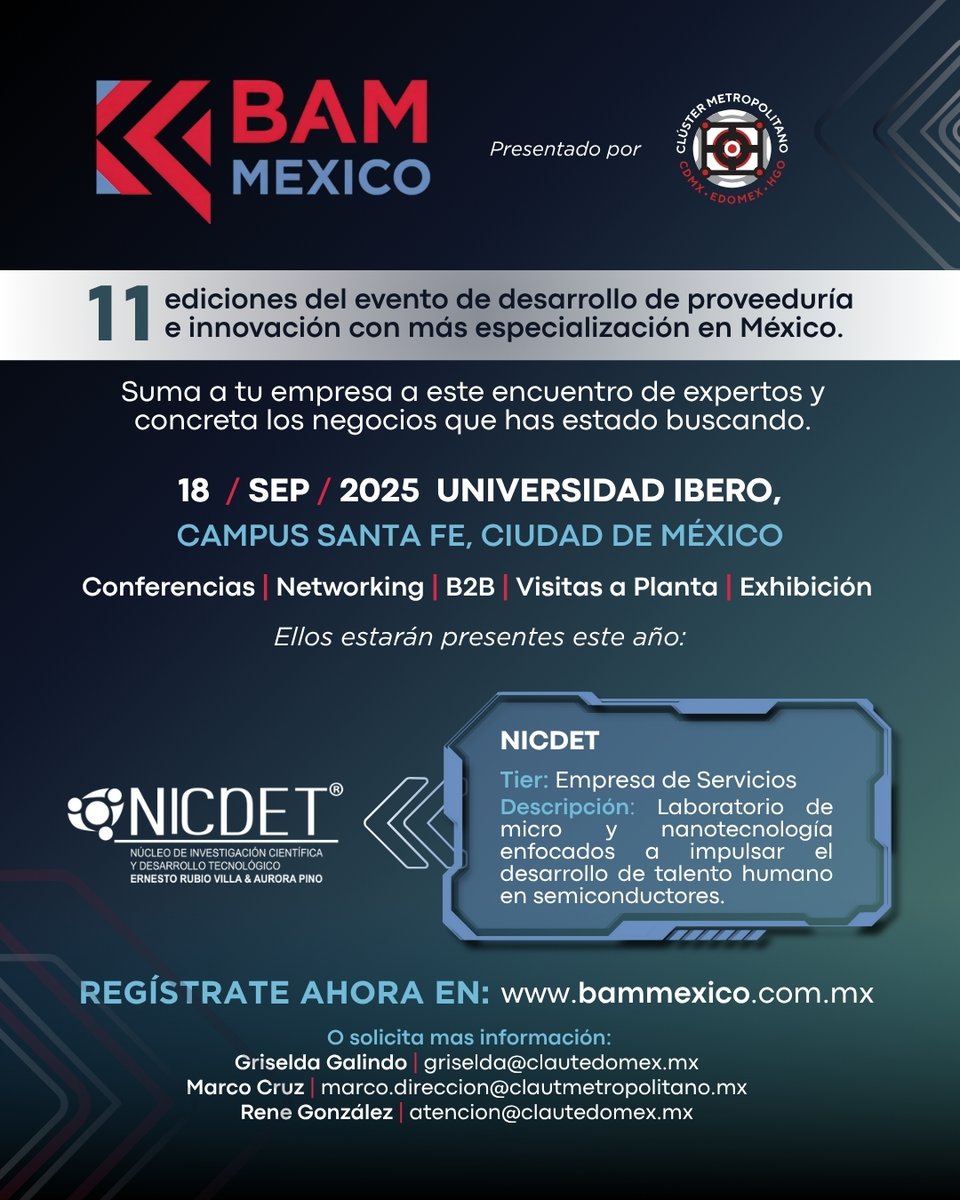 Clúster Automotriz Metropolitano invita al encuentro de profesionales de la industria automotriz y la movilidad en México. 

📅 18 de septiembre 
📍 Universidad Ibero.
🗺️ CDMX 

Accesos y Patrocinios 
griselda@clautedomex.mx | atencion@clautedomex.mx  <a href="/ElisaCrespoFerr/">Elisa Crespo Ferrer</a>