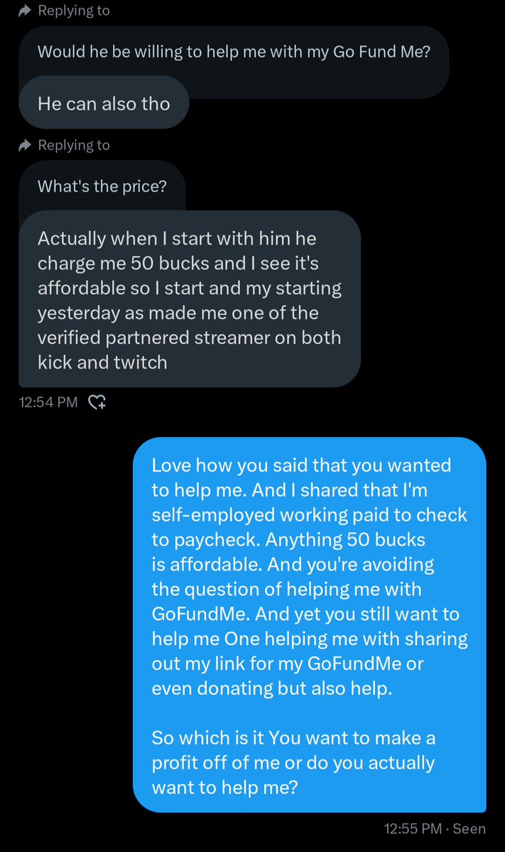 ruesafer's tweet image. I'm getting sick of this.
"I'm a streamer I want to 'help' you"
Ya no selling you is not helping expashly after telling you I love paycheck to paycheck.
After my last message he stopped talking.