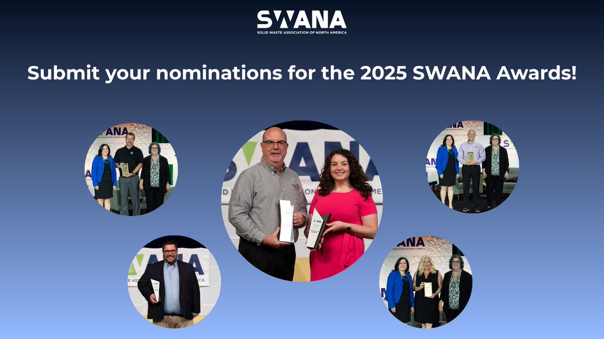 🌟 Nominations are open for SWANA’s 2025 Awards! 🌟 
Celebrate excellence in waste &amp; resource management. Winners will be announced at #SWANARCon this November.

🏆 Deadline: Aug 13 
🔗 Apply now: swana.org/community/awar…

#Leadership