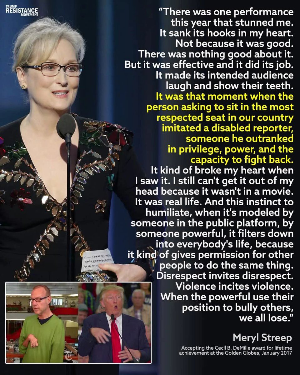 TheDemCoalition's tweet image. "This instinct to humiliate, when its modeled by someone in the public forum, by someone powerful, it filters down into everybody's life, because it kind of gives permission for other people to do the same thing."
Meryl Streep, with this 2017 quote, encapsulated the vile and…