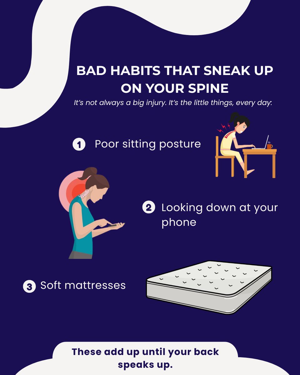 JDchiro's tweet image. It’s not always a big injury. It’s the little things, every day:

🪑 Poor sitting posture
📱 Looking down at your phone
🛏️ Soft mattresses

These add up until your back speaks up.

📅 Book your consultation today.

#LowBackPain #IceVsHeat #SpineRelief #MuscleRecovery #DiscSupport…