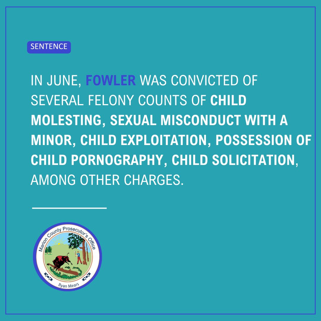 Recently, Aaron Fowler was sentenced to 119 years in prison after being convicted of several felonies including Child Molesting, Sexual Misconduct with a Minor, and Child Exploitation.

More Details: bit.ly/46m74Qn