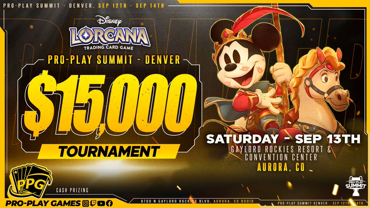 _proplaygames's tweet image. Early Bird Tickets are officially SOLD OUT!
We’re thrilled to announce that Main Event prizing is now finalized … and it’s BIG! 💰 Head to our website to see all the details.
buff.ly/DU99e5D
Disney Lorcana
Friday - $5,000 Tournament
Saturday - $15,000 Tournament…