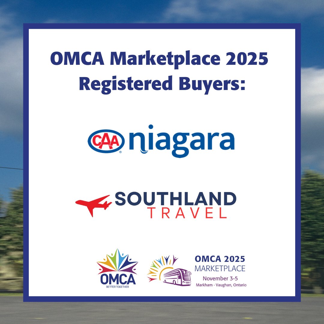 OMCA (@ontmotorcoach) on Twitter photo We're excited to have Journeys by <a href="/CAANiagara/">CAA Niagara</a> and Southland Travel at our #OMCA2025 Marketplace! Keep an eye out for other exciting Tour Operators attending our event!
If you have yet to register, you can do so now with the link in our bio!
#OMCA2025 #BetterTogether We're excited to have Journeys by <a href="/CAANiagara/">CAA Niagara</a> and Southland Travel at our #OMCA2025 Marketplace! Keep an eye out for other exciting Tour Operators attending our event!
If you have yet to register, you can do so now with the link in our bio!
#OMCA2025 #BetterTogether