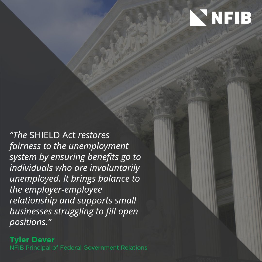 NFIB's tweet image. #NFIB Principal of Federal Government Relations Tyler Dever spoke with @FoxBusiness to discuss the Securing Help for Involuntary Employment Loss and Displacement (SHIELD) Act.
More: ow.ly/lWTH50Ws4qr