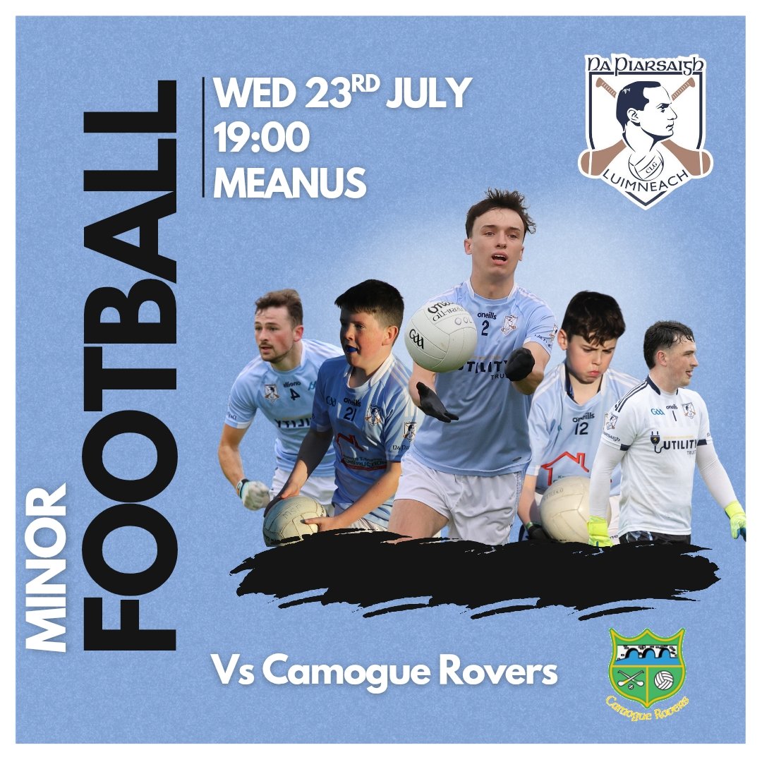 NapGAA's tweet image. Minor Football Championship Rd 3
Vs @RoversCamogue 

📍 Meanus
📅 Wednesday 23rd July 
⌚ 19:00

Best of luck lads.