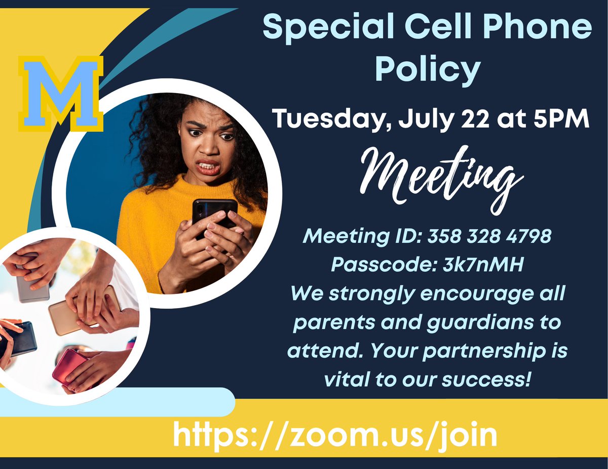 smithclass128's tweet image. Reminder: All Mays Parents and Guardians are Invited to Attend a Virtual Information Session about our new Cellphone and Personal Device Policy for this 25-26 School Year. The Session will take place on Tuesday, July 22 5PM at via Zoom. atlantapublicschools-us.zoom.us/j/3583284798