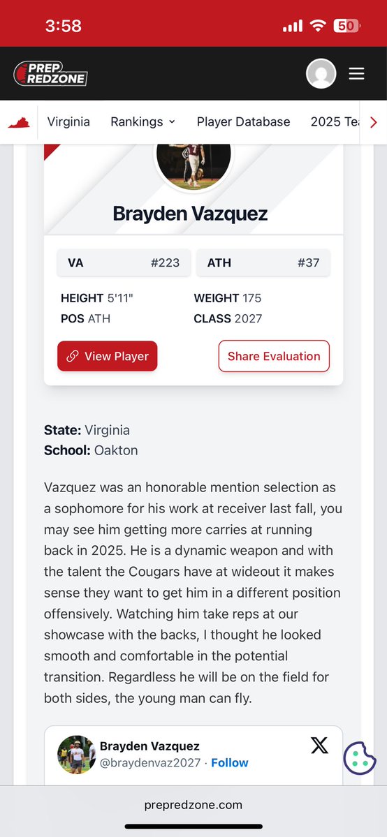 braydenvaz2027's tweet image. Thank you @carljfred for the thoughtful write up! Looking forward to continuing to see your coverage as the season goes on! 
@OaktonFootball