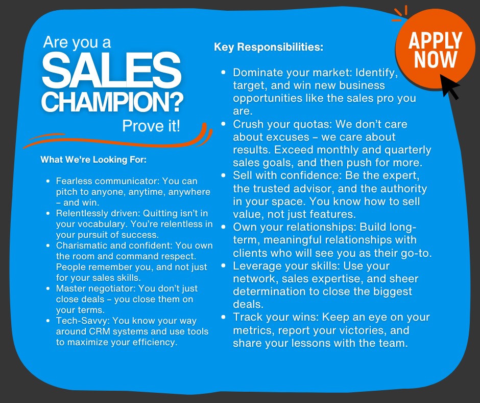 CyberbackerKr's tweet photo. Are you a fearless communicator and relentless in your pursuit of success? Join us as a Sales Champion and dominate the market with your skills!

Apply now and turn your sales expertise into unmatched achievements!
https://t.co/t9vJyY22Jb https://t.co/qcfXNU7TgL
