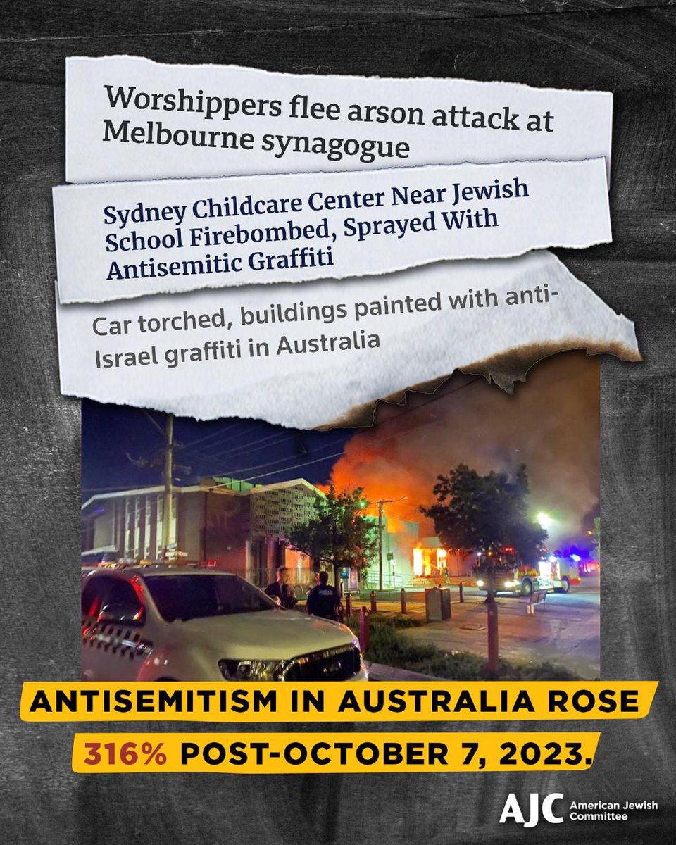 AJCGlobal's tweet image. Jewish Australians — like many Jewish communities around the world — have faced an explosion of antisemitism in the wake of October 7, 2023. In the year following the Hamas attack, antisemitic incidents rose by a staggering 316%.
Urgent action is needed. We welcome the new plan…