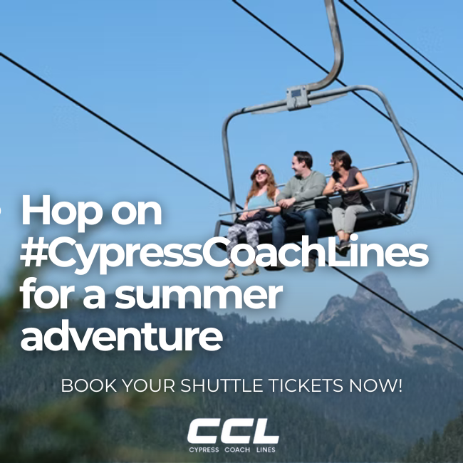 CypressBus's tweet photo. Looking for weekend fun? Cypress Coach Lines has you covered—hike, coaster, and enjoy the mountain breeze! Book your tickets now! 🌲🚡

BOOK ONLINE TODAY! https://t.co/u26HBz9wR3

#summertrip #bustrip #vancouver #nature #summerfun #cypressadventure #weekendtrip #hikeBC #exploreBC https://t.co/GbMSoEog2Z