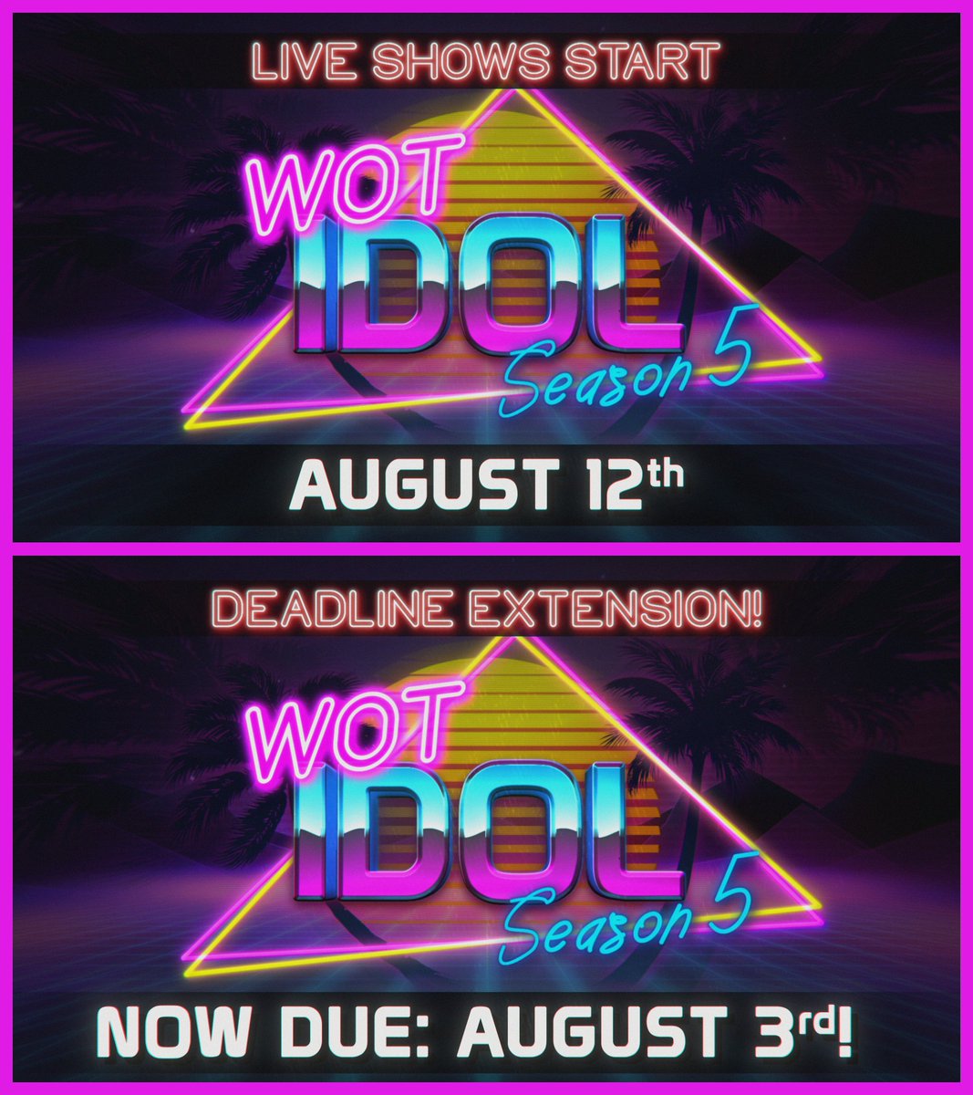 Wheel of Time Idol (@wotidol) on Twitter photo Tell your friends...
#WoTIdol2025 Live streams start on August 12th!
Deadline extended to: August 3rd!
Visit WoTIdol.com for more info
<a href="/thedustywheel/">The Dusty Wheel Inn of The Wheel of Time</a> <a href="/anas_a_mod/">Innkeeper Anas</a> <a href="/WoTUp5/">WoT Up! Tai'Shar 🇨🇦</a> <a href="/UnravelingWoT/">Unraveling the Pattern: Quality WoT Videos</a> Tell your friends...
#WoTIdol2025 Live streams start on August 12th!
Deadline extended to: August 3rd!
Visit WoTIdol.com for more info
<a href="/thedustywheel/">The Dusty Wheel Inn of The Wheel of Time</a> <a href="/anas_a_mod/">Innkeeper Anas</a> <a href="/WoTUp5/">WoT Up! Tai'Shar 🇨🇦</a> <a href="/UnravelingWoT/">Unraveling the Pattern: Quality WoT Videos</a>