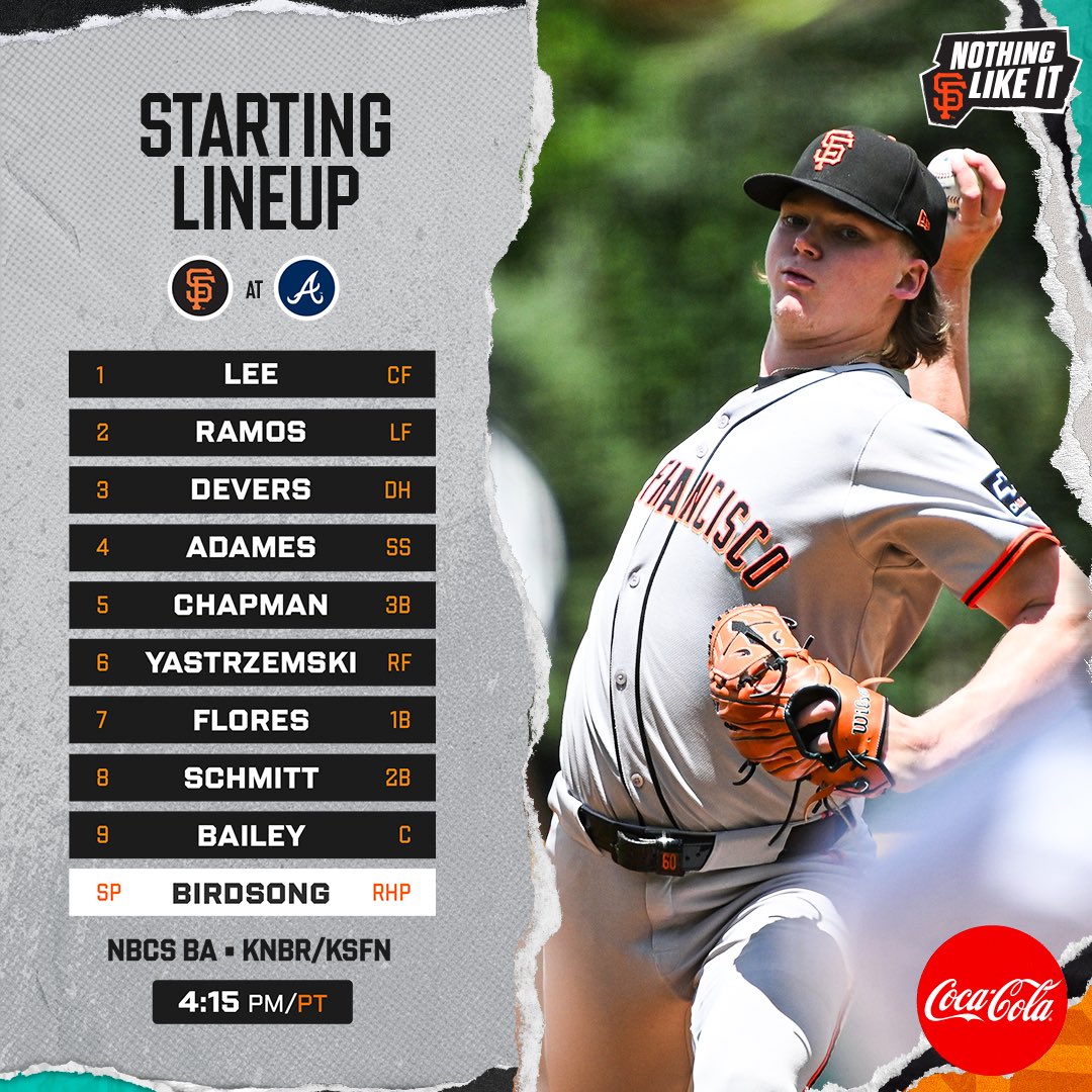 SFGiants's tweet image. Birdy on the bump 🐦
⌚️: 4:15 p.m. PT
📍: Atlanta, GA
📺: @NBCSGiants
📻: @KNBR | KSFN
#SFGiants | @CocaCola