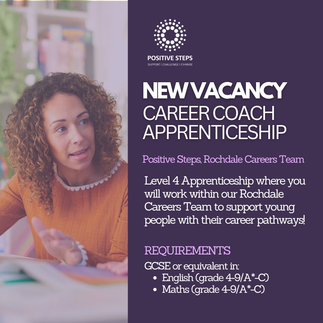 Positive Steps (@positivesteps) on Twitter photo 🚀 Kickstart your career as an Apprentice Career Coach in our Rochdale Careers Team!
💼 Earn while you learn
💡 Support others to achieve their goals
👉 Apply now or find out more: ow.ly/YiZ450WrMkc
<a href="/Oldham_Hour/">Oldham Hour</a> #OldhamHour 🚀 Kickstart your career as an Apprentice Career Coach in our Rochdale Careers Team!
💼 Earn while you learn
💡 Support others to achieve their goals
👉 Apply now or find out more: ow.ly/YiZ450WrMkc
<a href="/Oldham_Hour/">Oldham Hour</a> #OldhamHour