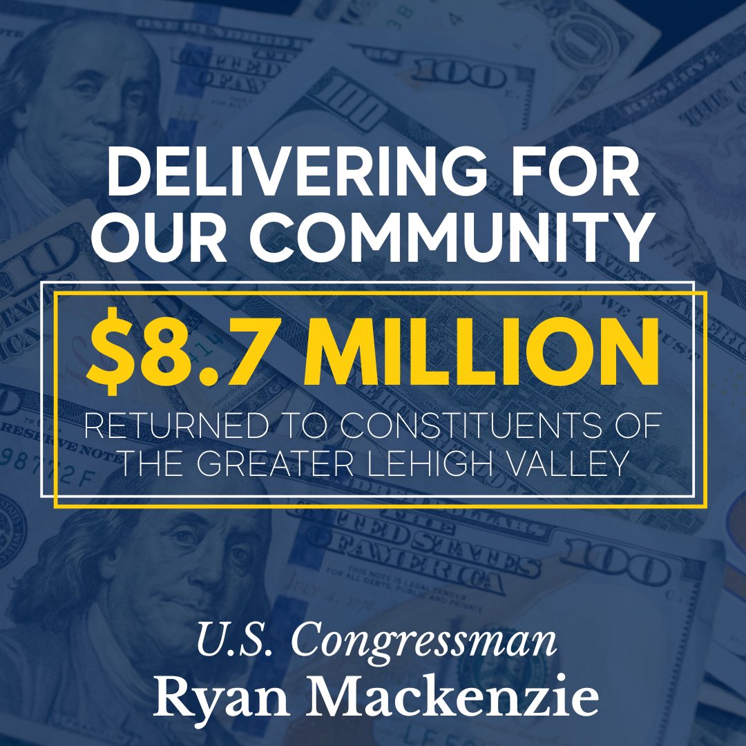 RepMackenzie's tweet image. Proud to share that — thanks to the tireless work of our district team — we’ve helped return more than $8.7 million to residents across the Greater Lehigh Valley in just six months. Whether it’s cutting through red tape or solving tough casework, we’re focused on getting results…