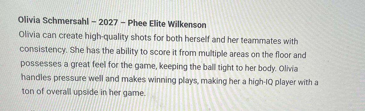 Olivia Schmersahl (@olivias_2027) on Twitter photo Thank you <a href="/JrAllStarBB/">Jr. All-Star Girls Basketball</a> for coming to watch us and the write up! <a href="/PheeElite/">Napheesa Collier Elite</a> <a href="/tanwilkes/">Tanner Wilkenson</a> <a href="/LibertyHSEagles/">Liberty Women’s Bball</a> Thank you <a href="/JrAllStarBB/">Jr. All-Star Girls Basketball</a> for coming to watch us and the write up! <a href="/PheeElite/">Napheesa Collier Elite</a> <a href="/tanwilkes/">Tanner Wilkenson</a> <a href="/LibertyHSEagles/">Liberty Women’s Bball</a>