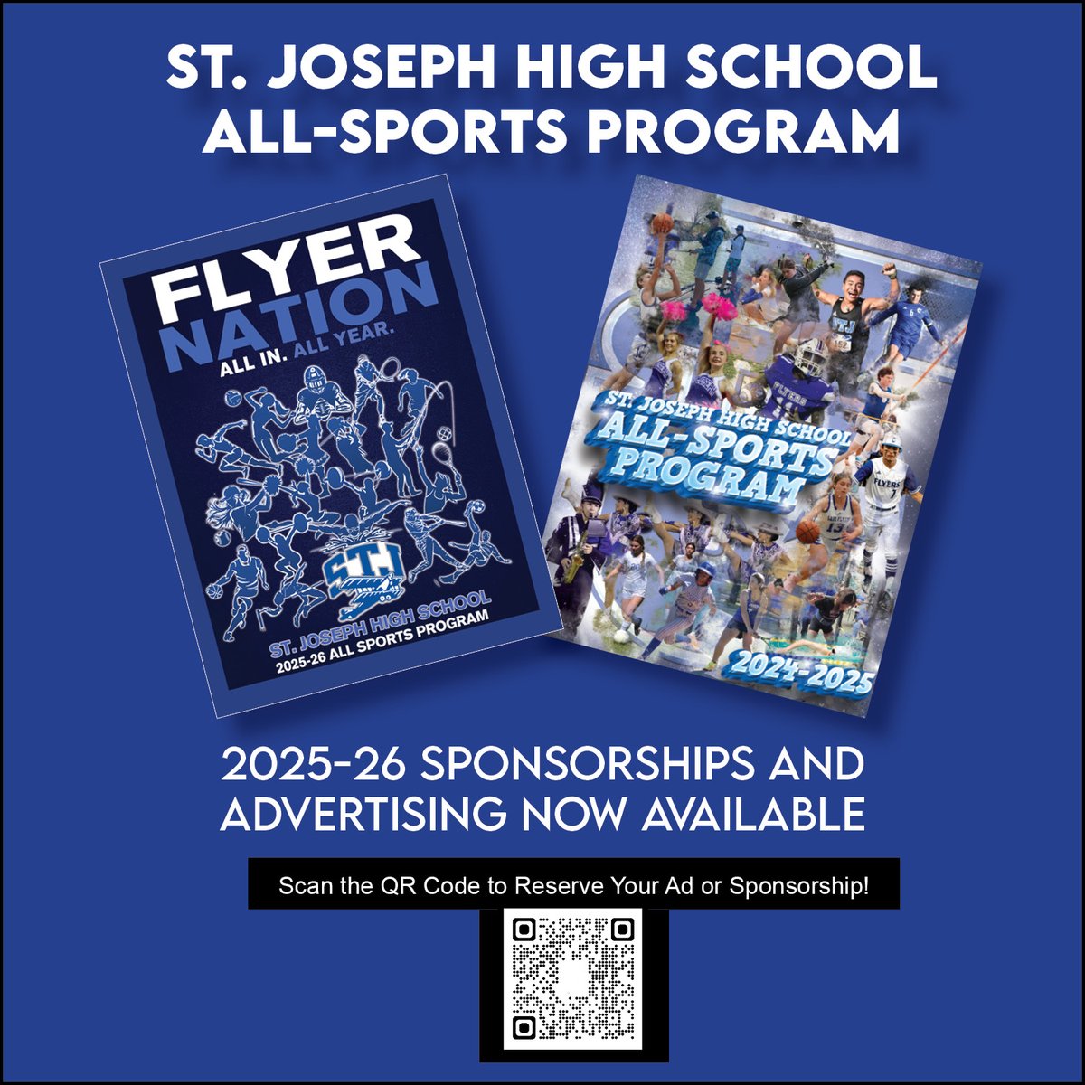 ✈️ 💙 Support STJ Athletics and feature your Flyer in the 2025-26 STJ All-Sports Program! Advertising and Sponsorship opportunities are now available at tinyurl.com/stjallsports.