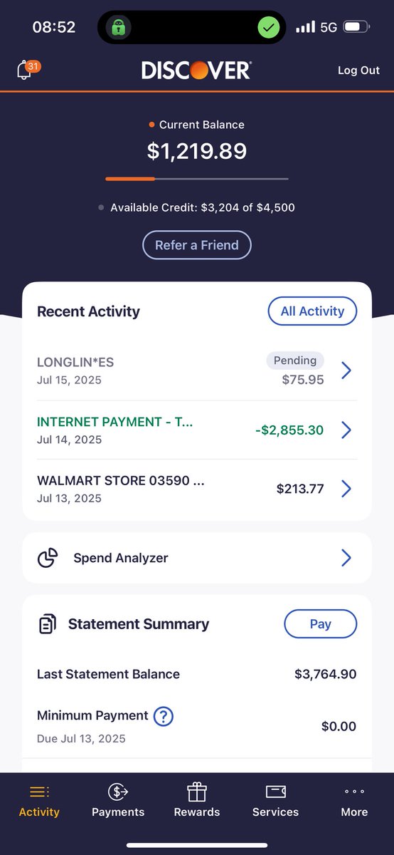 Discover credit card. If you got any credit card debt hmu