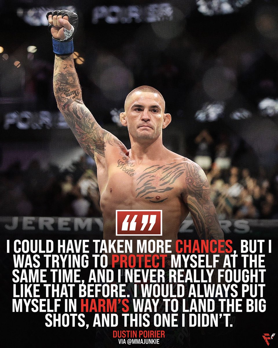 Full_Violence's tweet image. Dustin Poirier felt he wasn’t the same in the his retirement fight:
“I could have taken more chances, but I was trying to protect myself at the same time, and I never really fought like that before”
(via @MMAJunkie)