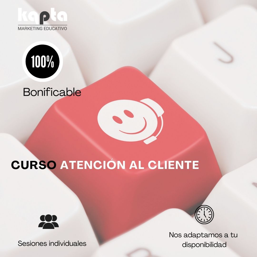 Curso de Atención al Cliente para instituciones educativas.

Más info en kaptaestrategias.com/portfolio-post…

#marketingeducativo #marketingestrategico #kaptaestrategias #formacionbonificada