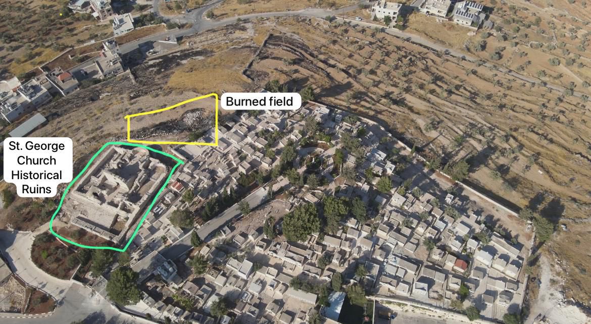 israelpolice's tweet image. Contrary to misleading reports, no damage was caused to the Church of Saint George in Taybeh. The fire was limited to an adjacent open area, not the holy site. Emergency services received reports from local residents, including both Israelis and one Palestinian caller. The…