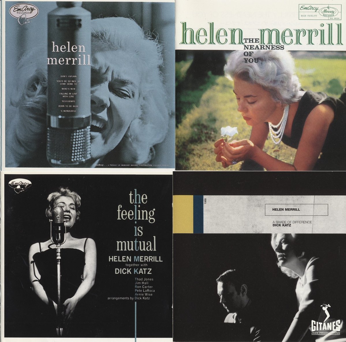ChronoMire59's tweet image. Helen Merrill, 96 ans aujourd&apos;hui 💕
Quatre disques que j&apos;aime particulièrement :
- Son premier avec Clifford Brown [1954]
- The Nearness of You avec Bill Evans &amp;amp; Bobby Jaspar [1957-58]
- Et les deux derniers avec le pianiste Dick Katz, Thad Jones, Jim Hall  &amp;amp; Co [1965 &amp;amp; 1968]