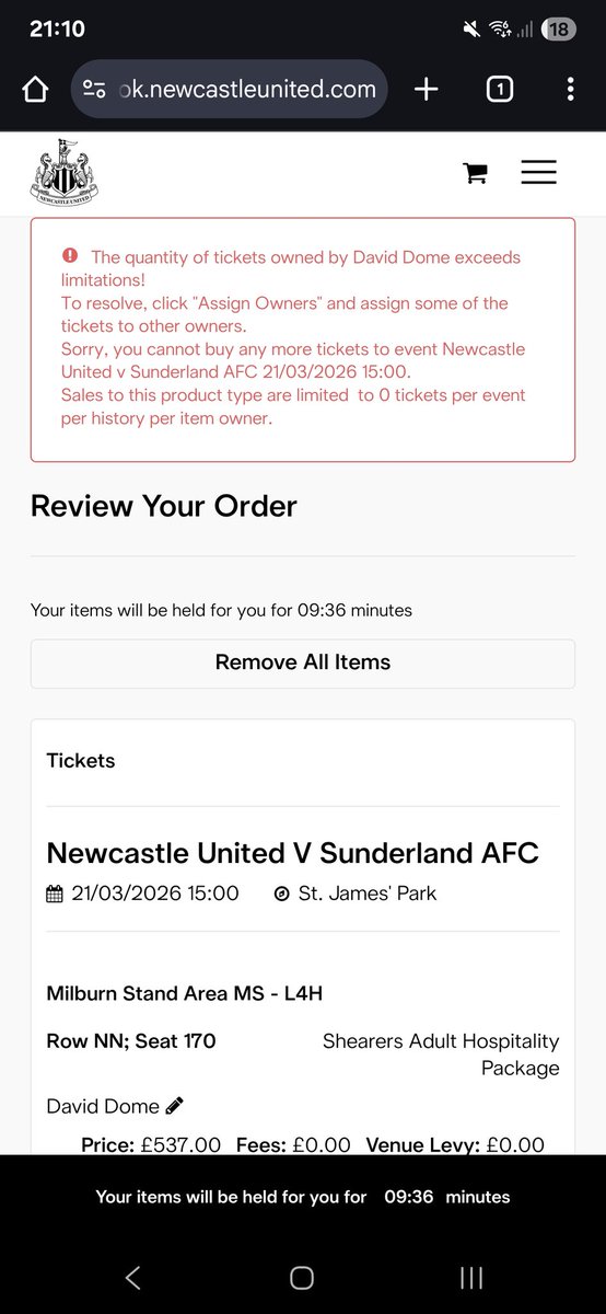 D4v3_d's tweet photo. @Nusc2023 do we have any explanation why these can't be purchased online? Same for the Liverpool game, the site shows the error message https://t.co/L7ms9l5TEw