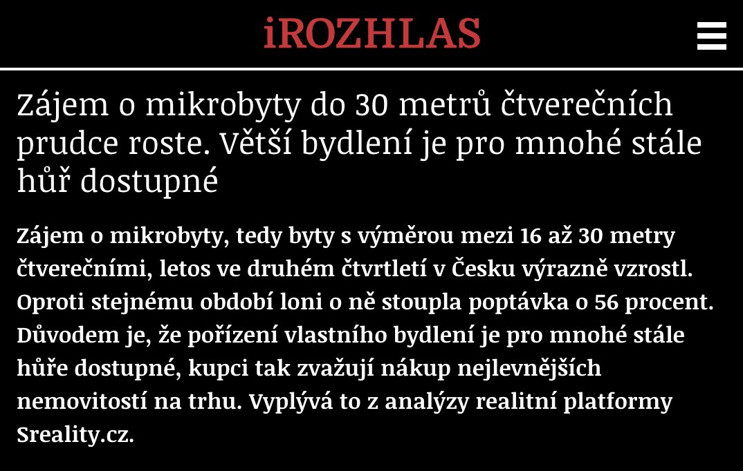mmt_cz's tweet image. zájem o mikrobyty do 30m2 prudce roste, prudce totiž klesá šance vzít si hypotéku na něco většího