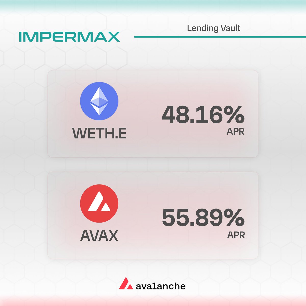 ImpermaxFinance's tweet image. The DeFi gods have spoken : the highest lending APRs on @avax for ETH and AVAX are on Impermax. 👇

app.impermax.finance/vaults?network…

50% APR FOR LENDING 🤑🤑🤑

@CryptoCaesarTA @azzabazazz @Bayo0x @ELREA01 @zhaagi @elliotrades @AgentXYZ_ai @blueclarityone @0x_dano @Definews_Info…