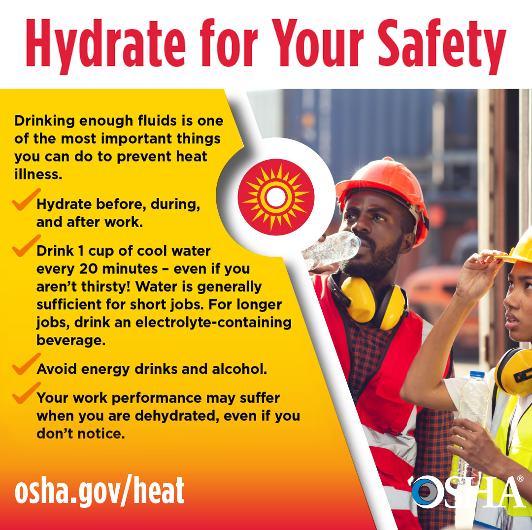 LIUNAmidwest's tweet image. Proper #hydration can be life-saving when working in extreme #heat. Make sure you #hydrate before, during & after working in the heat.
Become familiar with the symptoms of dehydration by visiting #OSHA's website here: bit.ly/4c5BeGY
#LIUNA #SunSensePlus #Safety #July