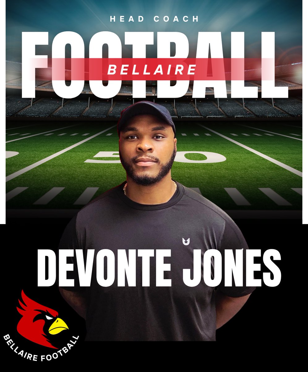 Bellaire High is proud to introduce our new Varsity Head Football Coach — Devonte Jones!
A proud 2014 <a href="/BellaireHigh/">Bellaire High School</a> graduate, Coach Jones played at Baylor and <a href="/SFA_Football/">Lumberjack Football</a> , then returned home in 2022 to serve as our Freshman Head Coach and Varsity Offensive Line Coach.