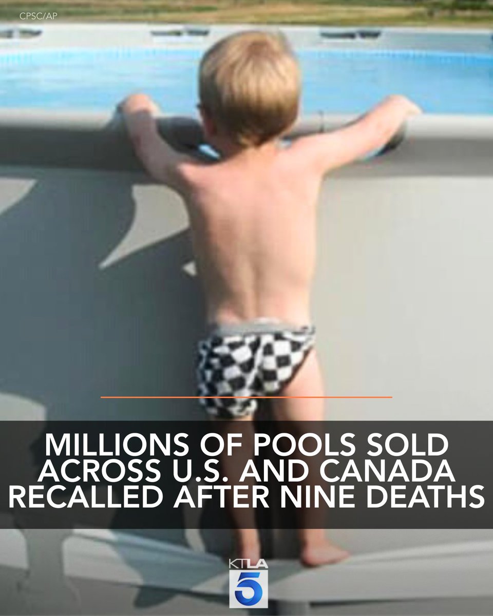 KTLA's tweet image. More than 5.2 million above-ground swimming pools sold across the U.S. and Canada over the last two decades are being recalled after nine drowning deaths were reported. Full story: ktla.com/news/nationwor…