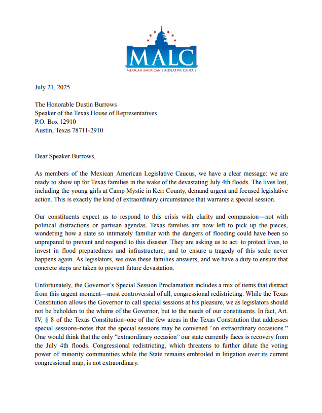 bradj_TX's tweet image. Inbox: @MALCTx Chair @RepRamonRomero and 22 other #txlege Democrats send a letter to @Burrows4TX asking that "flood relief and infrastructure are the first and only focus."
documentcloud.org/documents/2601…