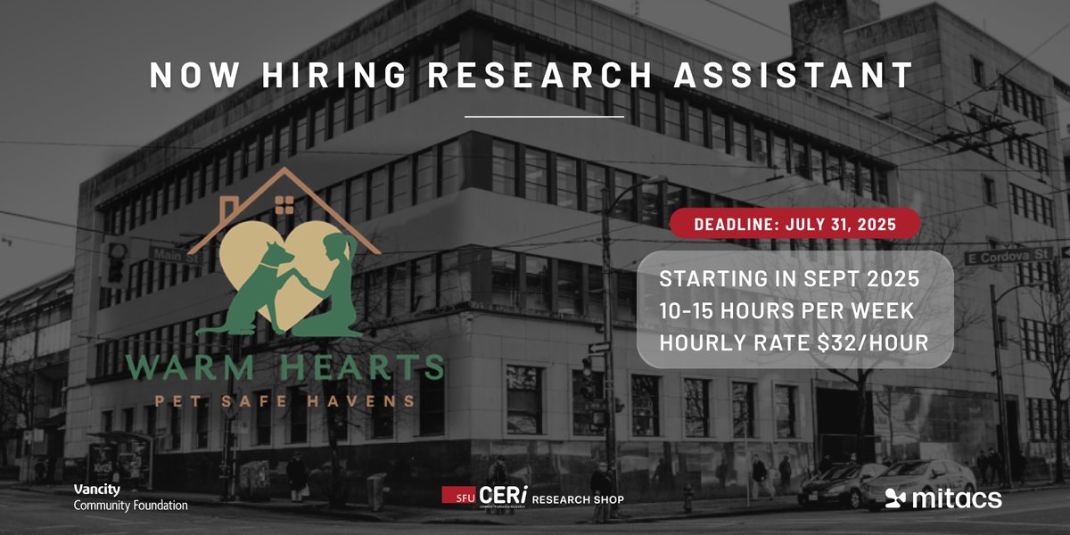 SFU_CERi's tweet image. HIRING ALERT! Attention graduate students! The 312 Main Research Shop is hiring a Research Assistant — apply now to support community-engaged research and gain hands-on experience. Details & application: sfu.ca/ceri/job-posti…