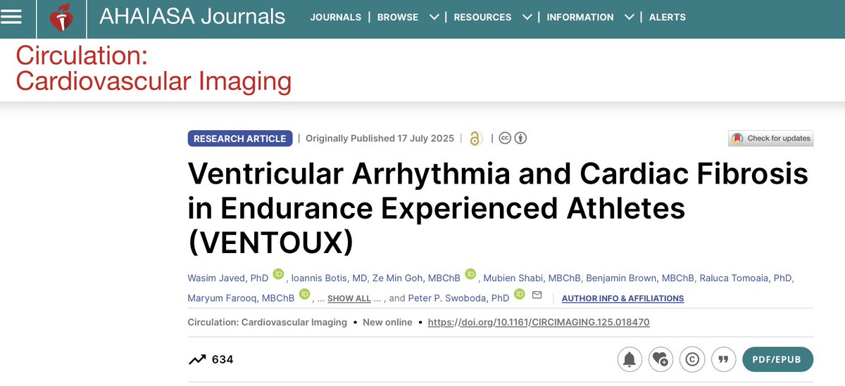 nntaleb's tweet image. CARDIO DU JOUR: This is big.
Close to HALF of veteran competitive endurance athletes (>50) have cardiac fibrosis, 5x higher risk of (non-benign) ventricular arrythmia, (that is, 20% of these).
Ditch your Strava, enjoy zone 1-2, avoid too many races, walk at flaneur pace.…