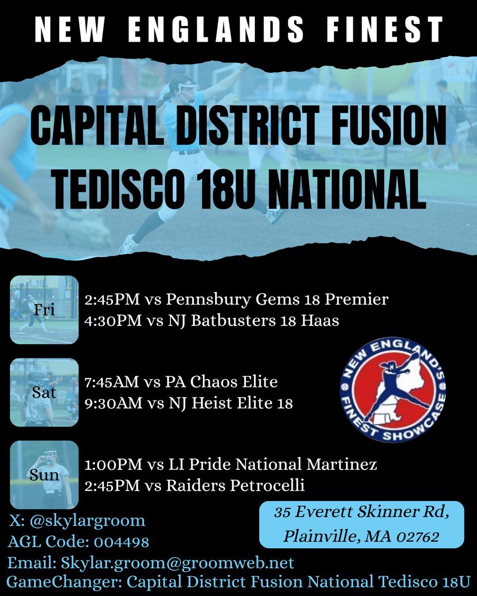 Skylar Groom 2027 (@skylargroom) on Twitter photo Last tournament this weekend, I’m super excited to wrap up the summer at New England’s Finest this weekend! <a href="/CDFusionSB/">Capital District Fusion Softball</a> <a href="/StagsSoftball/">Fairfield Softball</a> <a href="/MaristSoftball/">Marist Softball</a> <a href="/Maine_Softball/">Maine Softball</a> <a href="/VUSoftball/">Villanova Softball</a> <a href="/CULionsSoftball/">Columbia Softball</a> <a href="/TerrierSoftball/">BU Softball</a> Last tournament this weekend, I’m super excited to wrap up the summer at New England’s Finest this weekend! <a href="/CDFusionSB/">Capital District Fusion Softball</a> <a href="/StagsSoftball/">Fairfield Softball</a> <a href="/MaristSoftball/">Marist Softball</a> <a href="/Maine_Softball/">Maine Softball</a> <a href="/VUSoftball/">Villanova Softball</a> <a href="/CULionsSoftball/">Columbia Softball</a> <a href="/TerrierSoftball/">BU Softball</a>