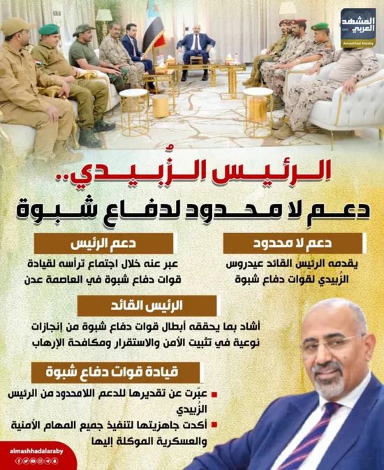#الرئيس_الزُبيدي.. دعمٌ لا محدود لدفاع #شبوة (إنفوجراف)

#المشهد_الجنوبي
#المشهد_العربي