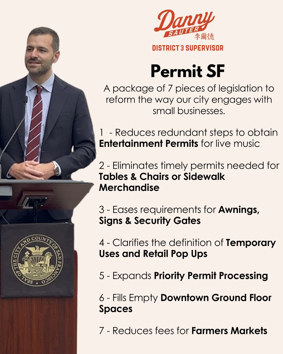 DannySauter's tweet image. We&apos;re making it easier to open and run a small business in San Francisco!

✅ The Board and Mayor just teamed up to unanimously pass 7 pieces of legislation that will have concrete results in saving our small business owners money, time, and hassle.