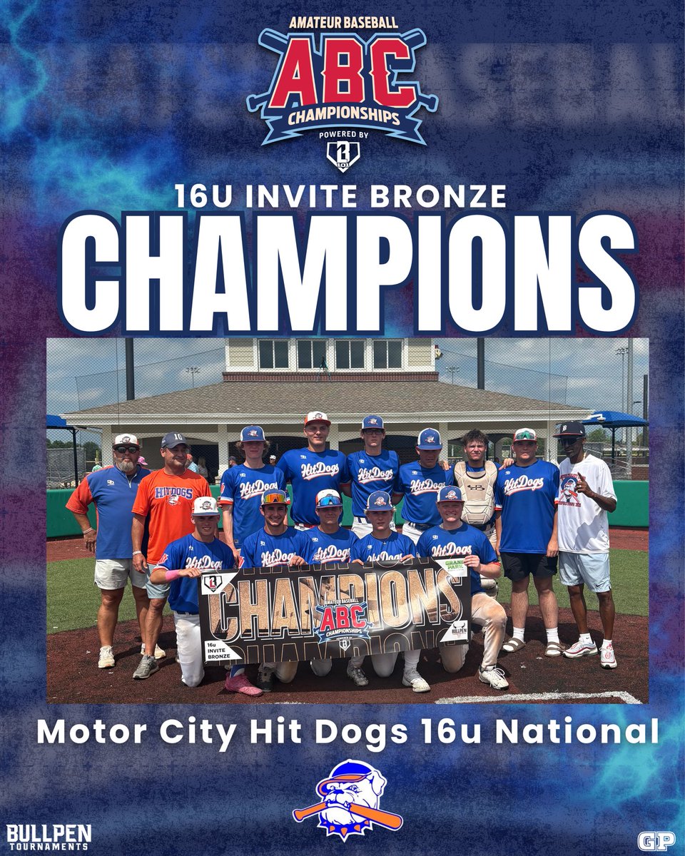 🥇Congratulations to all the 16u Invite ABC Champions🥇

💎Platinum- Building Champions 16u National
🏅Gold- Rhino Baseball 16u Roberts
🥈Silver- STL Legacy 16u-Kessler
🥉Bronze- Motor City Hit Dogs 16u National