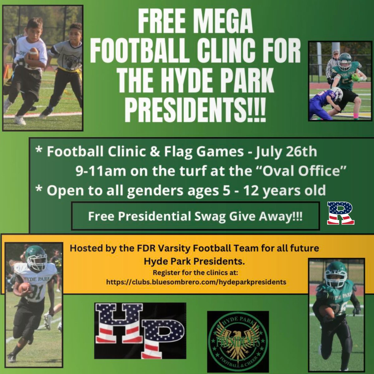 🚨 BIG ANNOUNCEMENT! 🚨
Get ready for the Annual Hyde Park Presidents Youth Football MEGA CLINIC! 🏈💥
Open to ALL future stars ages 5-12! Learn from top coaches, sharpen your skills, and have FUN!
📅 Date: Sat
📍 At: FDR
🔥 Don’t miss it! #HydeParkFootball
@dr_p_roman @pjsports
