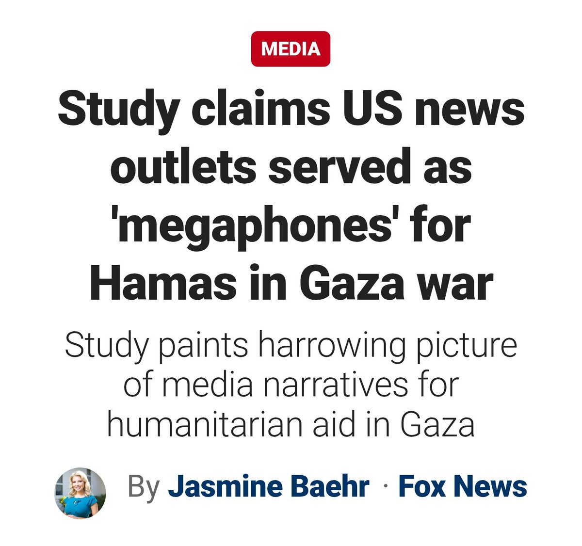 TrueByAccident's tweet image. Study claims US news outlets served as 'megaphones' for Hamas in Gaza war
------
A study has now confirmed what we screamed all along: they weren't journalists, they were megaphones for Hamas. Do you still believe the media? foxnews.com/media/study-cl… #FoxNews