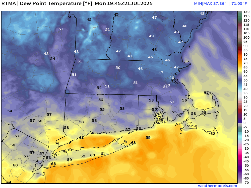 ericfisher's tweet image. Boston dewpoint down to 46F...magical
Lowest on record in July, believe it or not, is all the way down to 33F